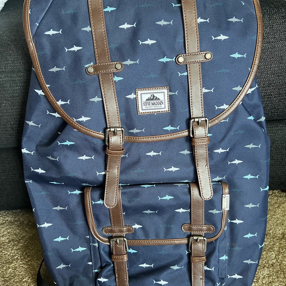 Steve Madden Navy Shark Print Backpack